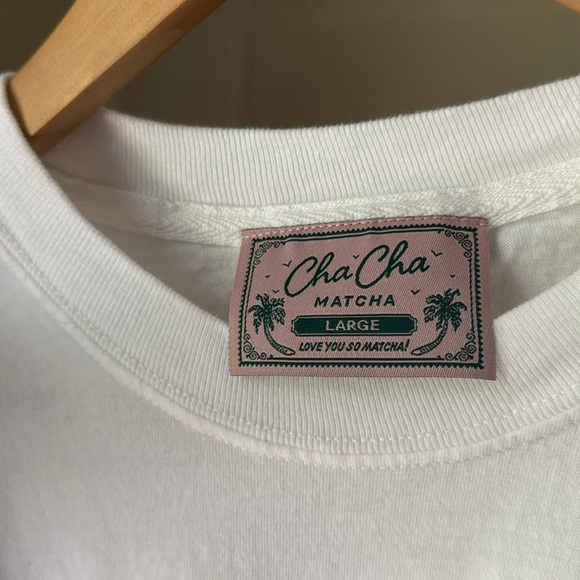 CHA CHA shirt matcha cafe White T-Shirt large NEW no tags soft cotton - Picture 3 of 3